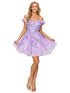 Lilac 3D Floral Applique Corset Off Shoulder Short Dress for Women, Sizes XS-3XL - SophiasStyle.com